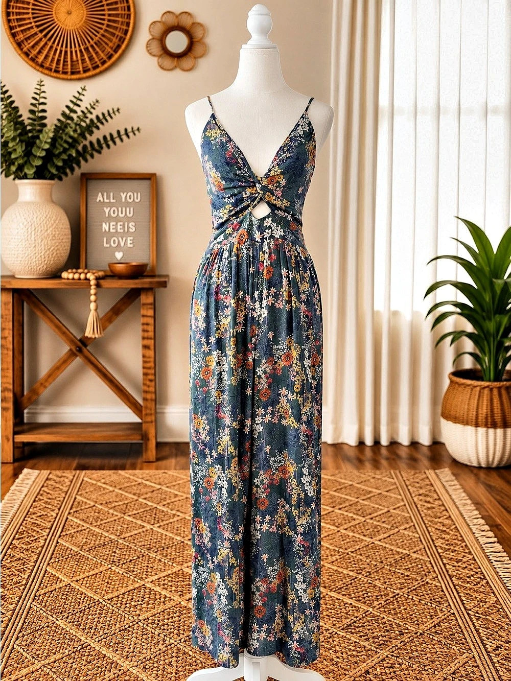 Angie Tie-Shoulder Cropped Twist-Front Smocked Jumpsuit